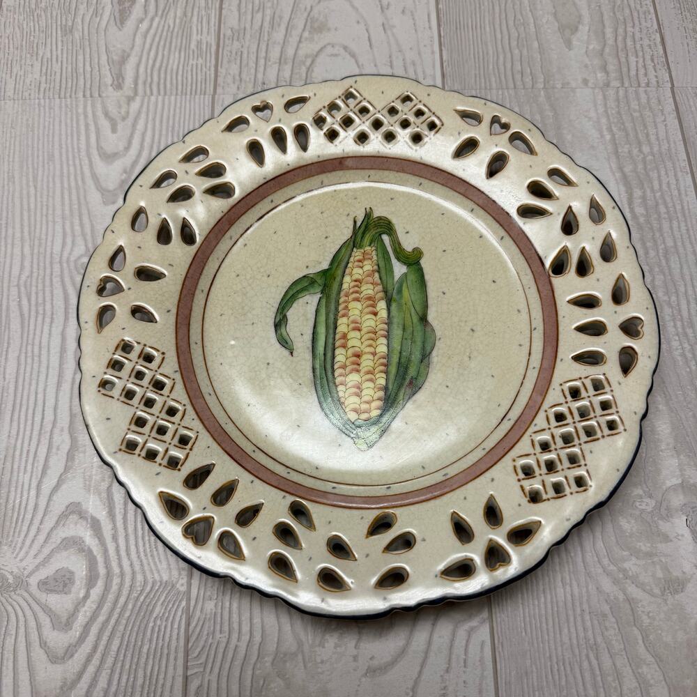 Vintage Wong Lee 1895 Corn Decorative Plate Reticulated Pierced Rim